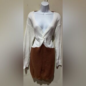 Two Tone V-Neck Sweater Dress
